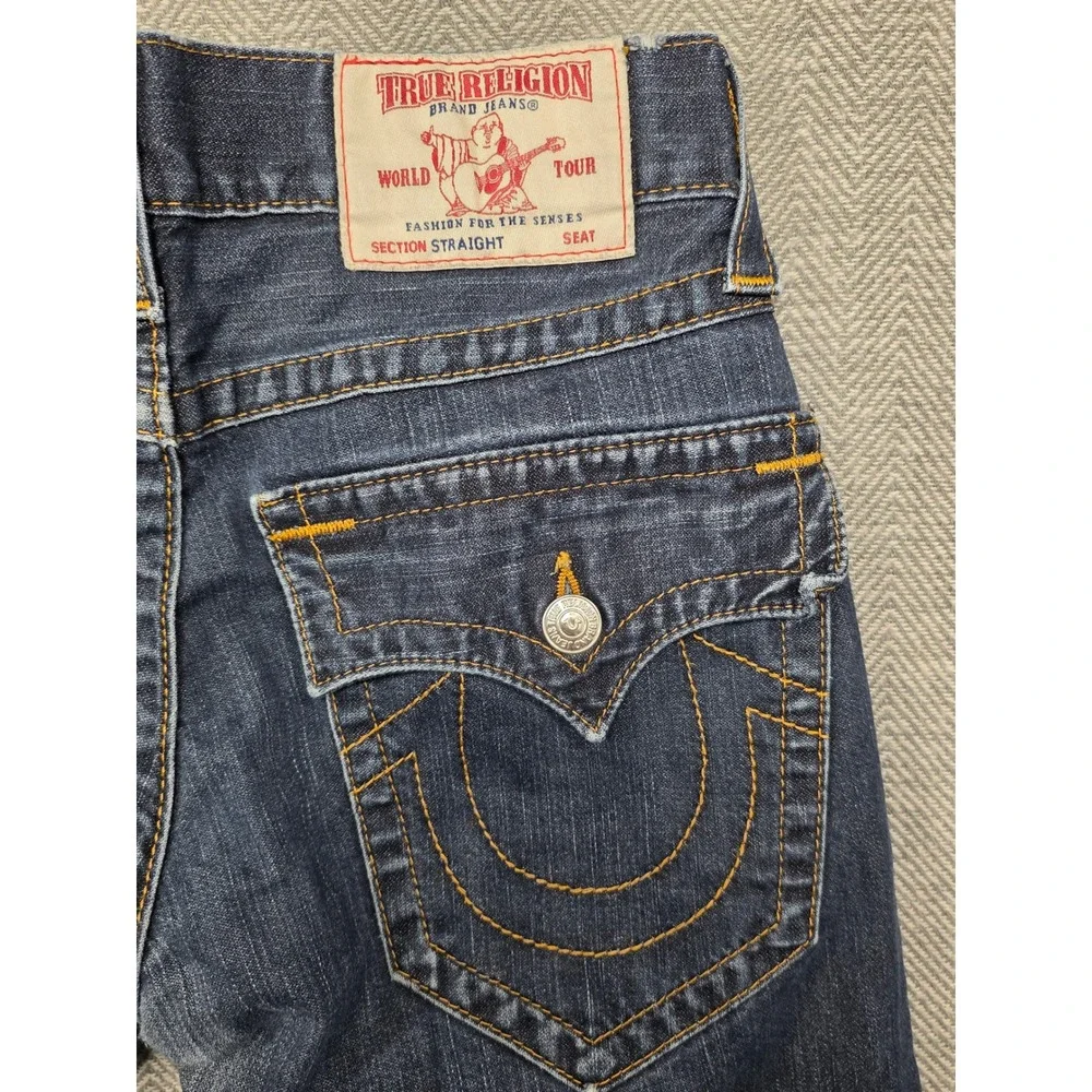 True Religion‎ Mens Section Straight Dark Wash Jeans 29 Horseshoe Stitch Blue